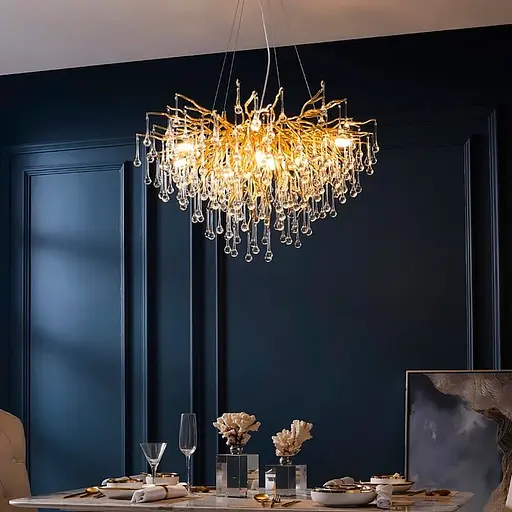 Люстра в круглому золотому корпусі зі скляними підвісами Ø 60 см | Line F | Арт. 705D-600 GD+CL - фото 5