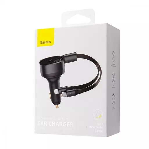 Зарядний пристрій для автоадаптер 2 в 1 Baseus Enjoyment Retractable Type-C + Type-C 33 W - фото 5