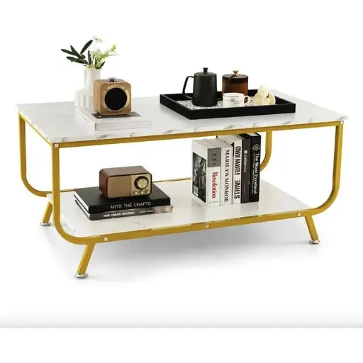 Журнальный стол Costway Marble двухъярусный белый - фото 2