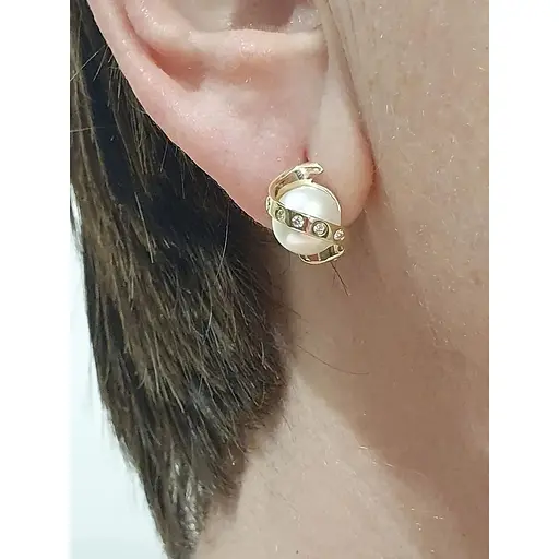 Золотые серьги с бриллиантами и жемчугом. 203040 - фото 5