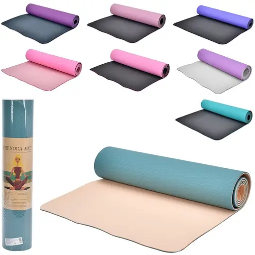 Йогамат TPE, 183x61 см, толщина 0.6 см, двухцветный, 61x12.5x12.5 см (в ассортименте)