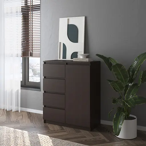 Комод Vays, сучасний, з полицями, 4 шухляди, без ручок R-32 Венге Темний