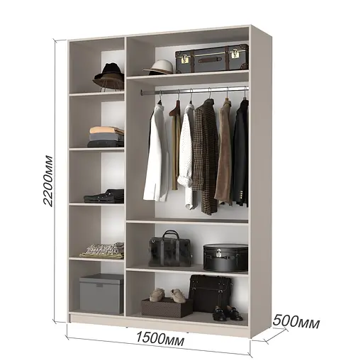 Шафа 3-дверна з антресоллю MebelStar Оскар ДСП BL-B, комплект полиць 150x52x260 см Аляска білий (MBS-4952) - фото 3