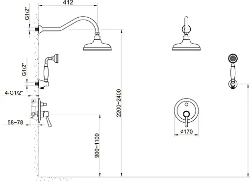 Душова система Imprese Podzima Zrala ZMK02170811, Чорний - фото 2