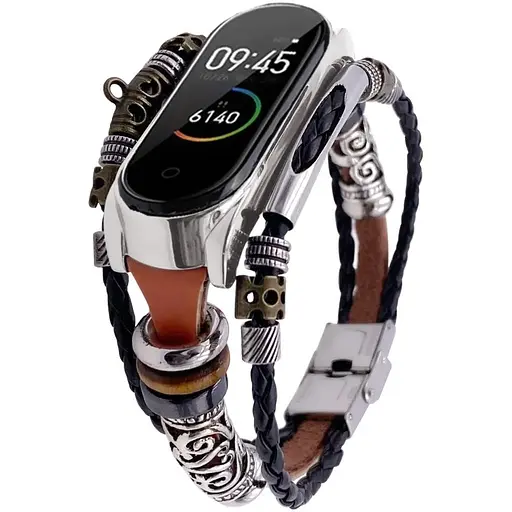 Ремінець вінтажний Carprie для фітнес-браслета Xiaomi Mi Band 3 і 4 Type A2 Brown-silver