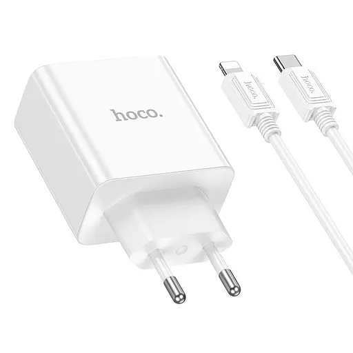 Адаптер сетевой HOCO Type-C to Lightning Cable Leader dual port(2C) charger C108A 2Type-C 35W белые - фото 8