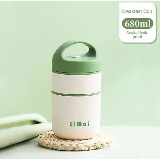 Термос для їжі - ланчбокс FOOD 0.68л харчовий термос з контейнером white-green - фото 4