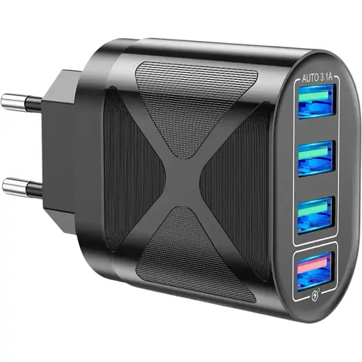 Зарядний пристрій Uslion BK-389 4 виходи USB блок швидкого заряджання QC 3.0 чорний - фото 1