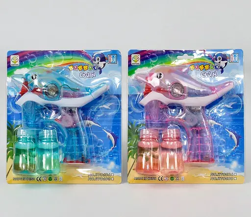 Пістолет з мильними бульбашками Дельфін НТ 010 В світло, звук, на батарейках, 2 запаски, на аркуші (6983884240233) МІКС - фото 1
