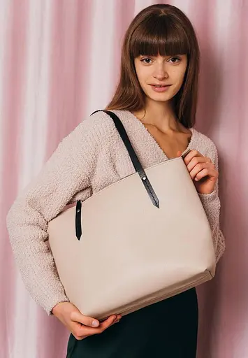 Шкіряний шоппер Walker Mini світло-бежевий флотар - фото 5