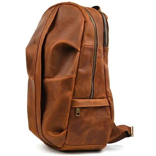 Мужской кожаный городской рюкзак рыжий крейзи хорс TARWA 47х28х18 см sum0028446 - фото 2