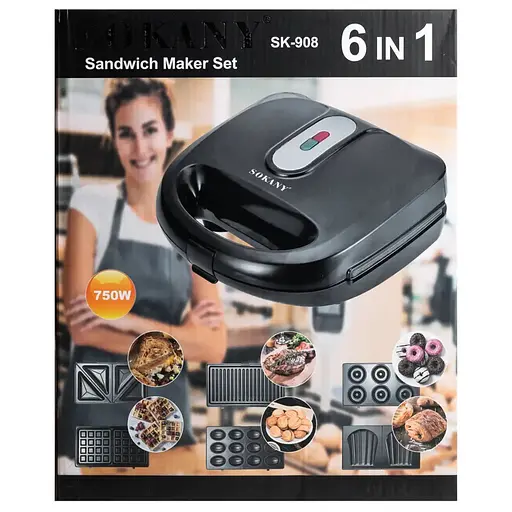 Електрогриль мультимейкер Sokany SK-908 6в1 зі знімними формами 750 Вт - фото 10