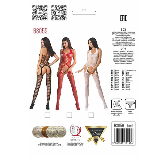 Бодистокинг Passion BS059 комбинезон имитация чулок S/M/L white - фото 5