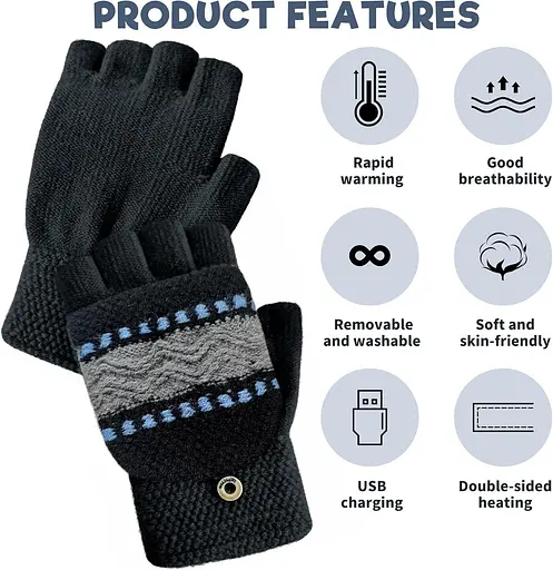 Рукавички з підігрівом USB для жінок та чоловіків, рукавички для підігріву рук для набору тексту, рукавички без пальців - фото 5