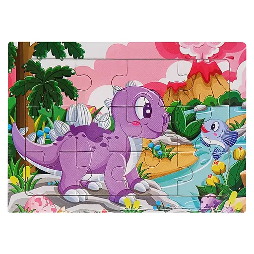 Дитячий деревяний пазл-вкладиш Динозавр з рибкою MD 1343-9, 12 елементів