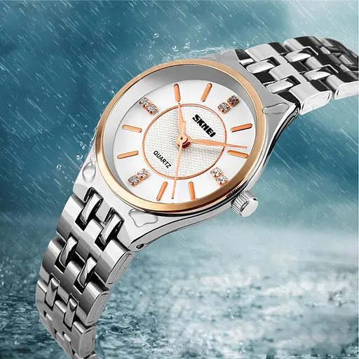 Женские классические часы Skmei 1133 (Серебристые со вставками из розового золота) - фото 7