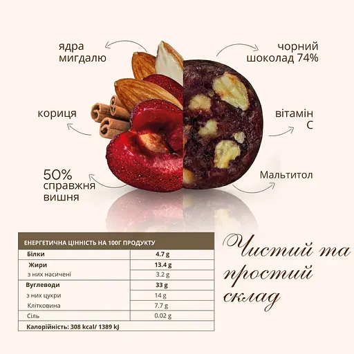 Цукерка Misso Вишня і мигдаль з корицею в шоколаді 180 г - фото 3