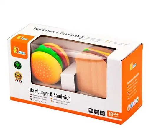 Іграшкові продукти Гамбургер та сендвіч Viga Toys 50810 для дівчаток та хлопчиків - фото 5