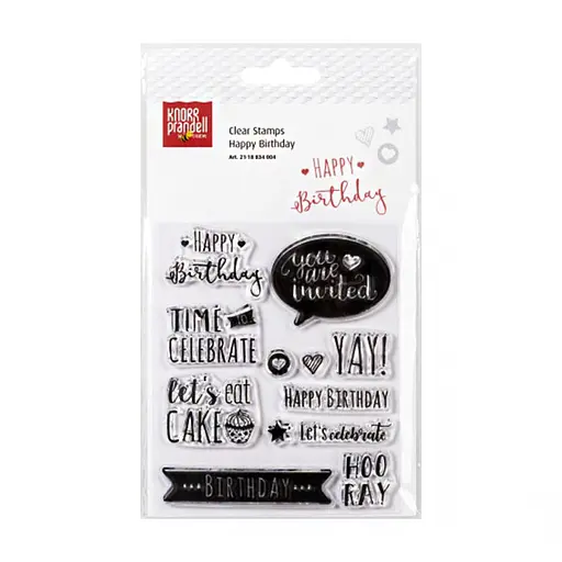 Набір штампів акриловий Happy Birthday 1×1 см - 5×3,5 см 12 шт Knorr Prandell