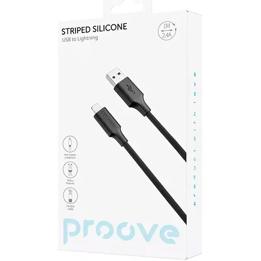 Кабель Proove Striped Silicone USB-A to Lightning 1m Black (CCSS00001101) [133335] - фото 2