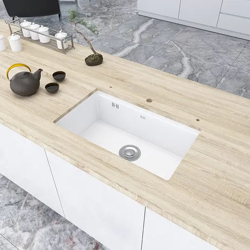 Кухонная мойка под столешницу белая 1.5 мм из нержавеющей стали Nett NW-7042, Белый - фото 5