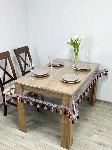 Скатерть силиконовая с фиолетово-молочной бахромой 250х120 см - фото 6