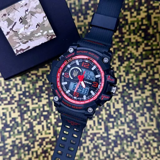 Наручные часы мужские 012BKRDUAGD Тризуб золото Чорные с красным + Коробка Patriot acs0031004 - фото 4