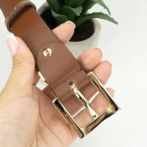 Ремень женский кожаный JK-3023 (115 см) коричневый с золотой пряжкой - фото 7