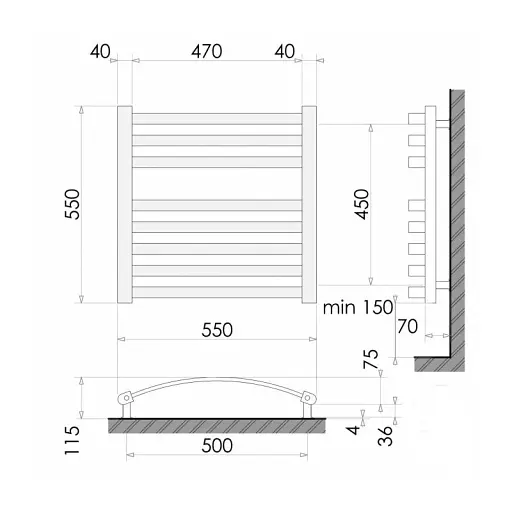 Полотенцесушитель водяной Heizung Киев WK 8/55 изогнутая 550х550 мм 540 Вт Белый 30412 - фото 2