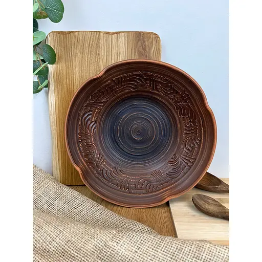 Фруктовница (изогнутая) керамическая (глиняная) резная №7