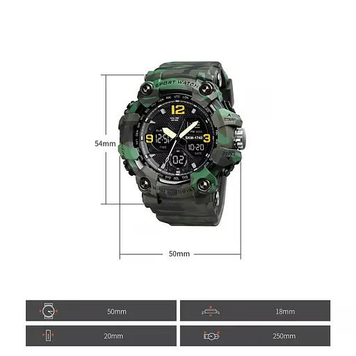 Чоловічий спортивний наручний годинник Skmei 1742 Hamlet (Зелений камуфляж) - фото 6
