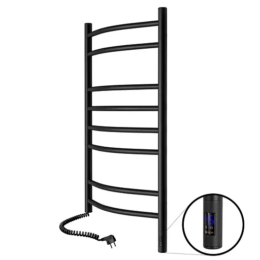 Електрична рушникосушка Navin Камелія 480x800 Sensor ліва з таймером, чорний муар 12-207133-4880, Чорний матовий, Ліве, Електронний - фото 1