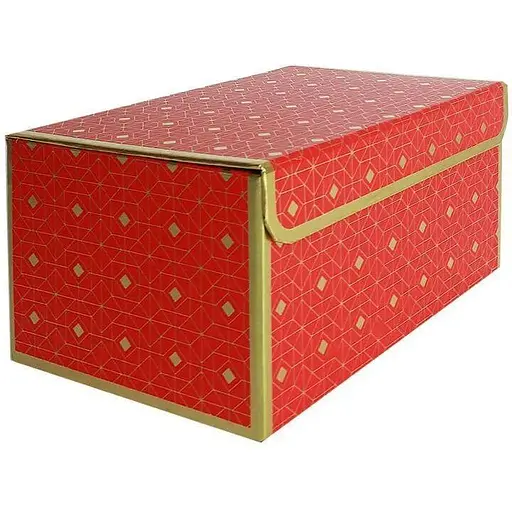 Подарочная коробка True красная с золотым геометрическим рисунком L 25.3×18×13.5 см