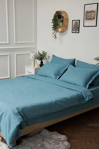 Комплект постельного белья Moon&Star King Size 220x240 наволочки 4х70х70 Stripe Green Satin Stripe - фото 1