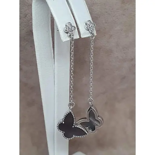 Серебряные серьги-пуссеты Aurora Бабочки с перламутром. 82626Ч - фото 3