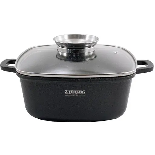 Кастрюля Zauberg алюминиевая 3.5 л квадратная с мраморным покрытием индукционная черная (1222-CR)