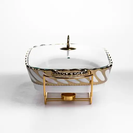 Мармитница фарфоровая Yiwu Tiffany 2 л со стеклянной крышкой на металлической подставке с подогревом 38х30х7 см мармит для первых блюд SG-428-15 - фото 4