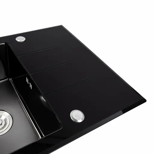 Кухонна мийка скляна CM 78x50 PVD Platinum Handmade чорна, Чорний - фото 5