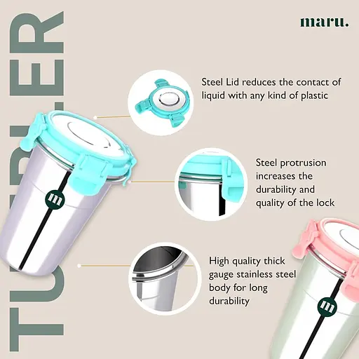 Термос MARU из нержавеющей стали с крышкой, набор из 2 штук по 400 мл каждый, крепкая и герметичная колба, идеальный стакан для напитков - фото 4
