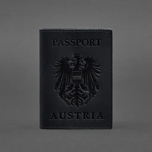 Кожаная обложка для паспорта с австрийским гербом темно-синяя Crazy Horse - фото 5