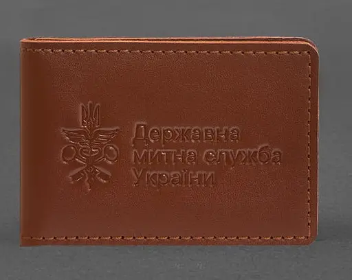 Кожаная обложка для удостоверения государственной государственной таможенной службы (ДМС) Светло-коричневая - фото 1