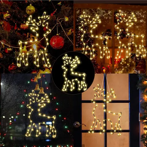 Рождественское украшение в виде оленя с подсветкой и таймером, 120 теплых белых светодиодных гирлянд для окон, 8 режимов - фото 5