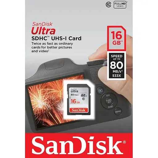 Картка пам'яті SanDisk Sdhc 16 GB Ultra Class 10 Uhs 80 MB/s - фото 1