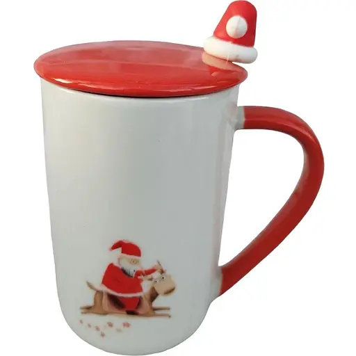 Кружка новогодняя Olens 8030-293-2 Рождественское утешение с крышкой и ложкой керамика 430мл Белая - фото 1