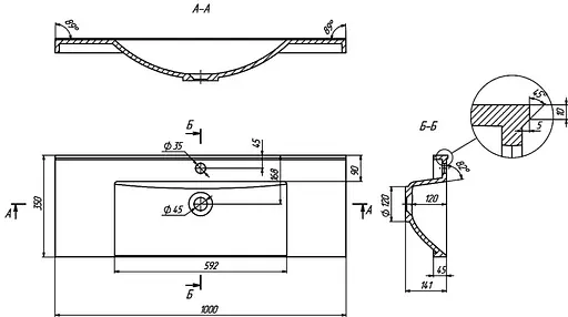 Раковина глянцева врізна Amidicon Scif 100 1000x350 з литого каменю SCIF_100_HL, Білий - фото 6
