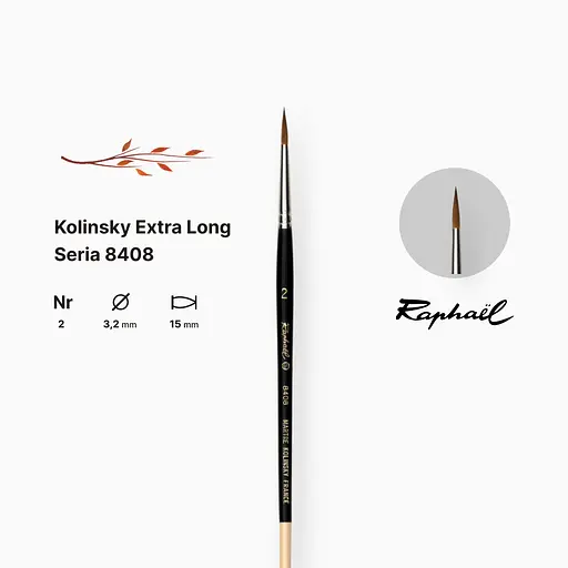 Кисть колонок круглая Raphael Kolinsky Extra Long, №2, с удлиненным кончиком, короткая ручка - фото 2