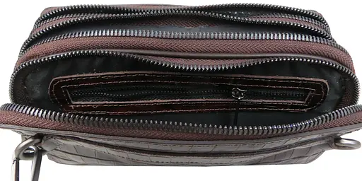 Кожаная барсетка Mykhail Ikhtyar на три отдела под крокодила коричневая sum0028927 - фото 8