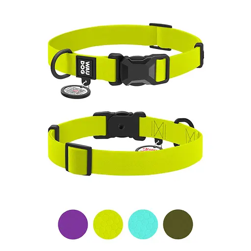 Ошейник для собак водостойкий Waudog Magnet с QR-паспортом магнитная пряжка-фастекс M Ш 20 мм Д 28-40 см лимонный - фото 4