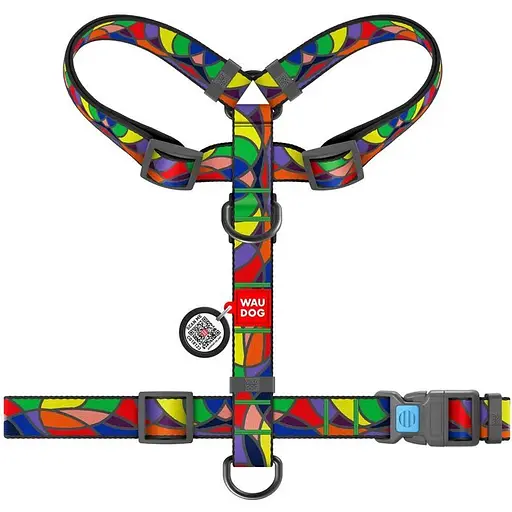 Шлейка для собак Waudog Nylon анатомическая H-образная с QR-паспортом, рисунок "Витраж", пластиковый фастекс, L - фото 2