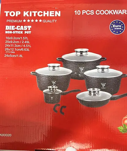 Набор кастрюль со сковородой и сотейником Top Kitchen TK-00020 с гранитным покрытием 12 предметов Черный - фото 5